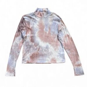 Antistar Sheer Mesh Y2K Style Long Sleeve Rollneck Top Tie Dye Pastel Medium